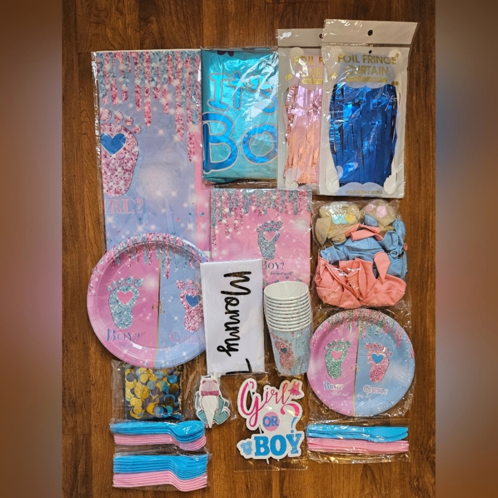.Gender Reveal Party Supplies Set - Pink and Blue